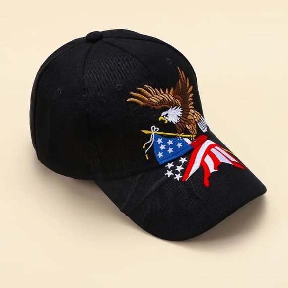 Other - Eagle American Flag Embroidered Baseball Cap Adjustable Black OSFM New